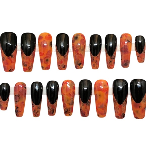 Handmade Custom UV Gel Press On Nails Long Coffin Frenchie Nails Abstrac… - Picture 1 of 10